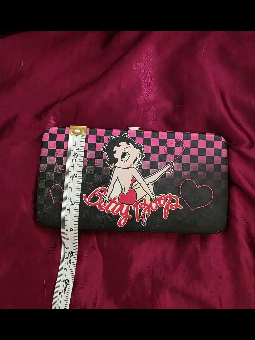 Betty Boop Pink & Black Checkered Clutch Wallet